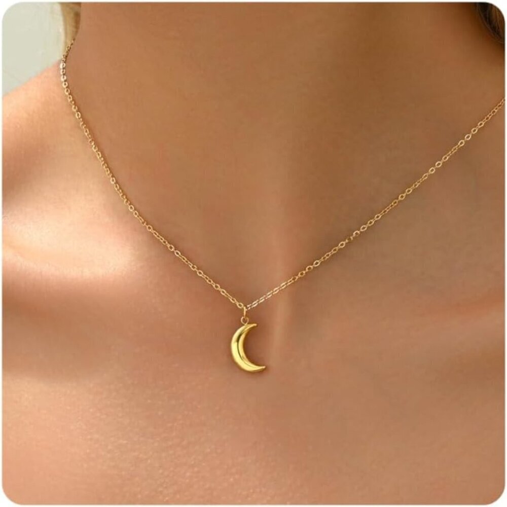 ⚡Gold Necklace for Women 18K Plated Crescent Moon Sun Horse Shoe Horn Pendant
